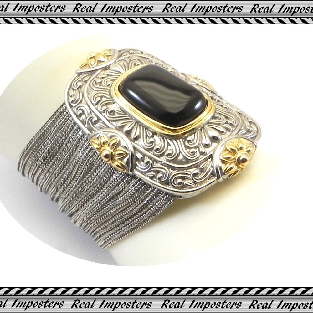 Magnificent 2-Tone Black Stone RHODIUM PLATED Multi-Strand Bracelet